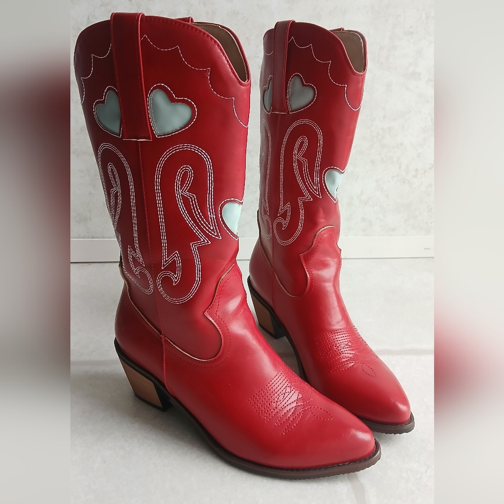 Red Western Heart Cowboy Boots